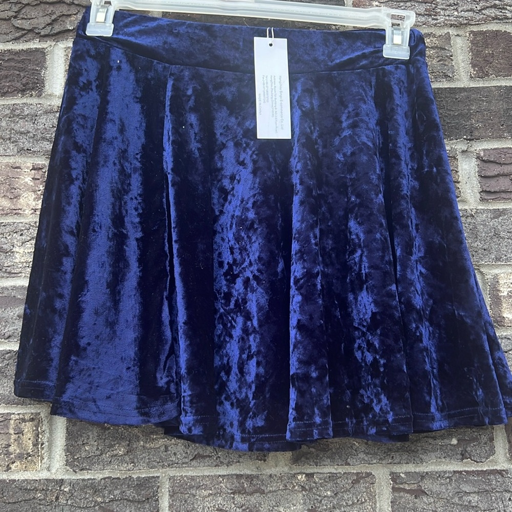 Crushed blue velvet skirt